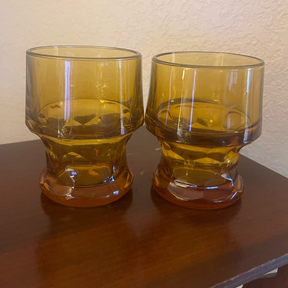 Libbey Vintage Amber Georgian Honeycomb Tumblers Set of 2